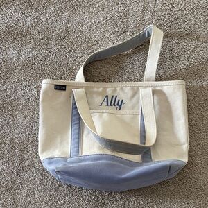 Lands End Ally Canvas Tote - Cream and Blue